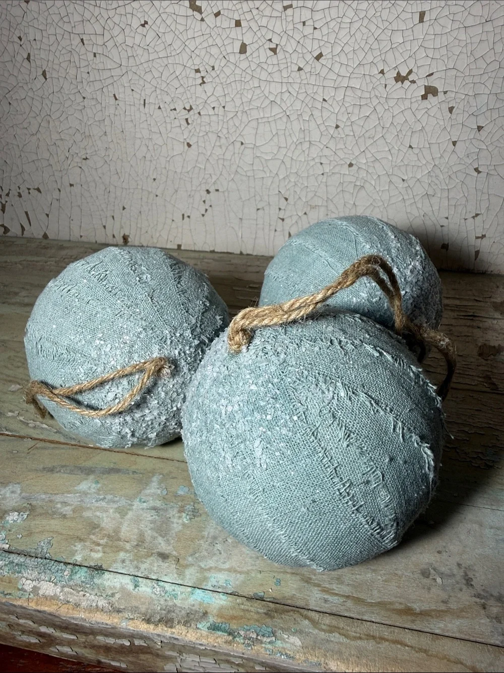 🎄3 Light Blue Decorative Fabric Holiday Ornament with Snowy Top 4”